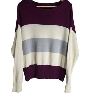 Women's Striped Sweater - Purple, Cream, and Gray